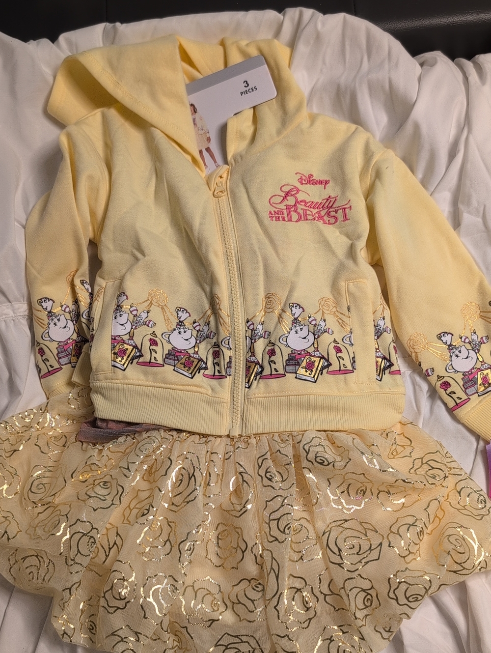 Disney Beauty and the Beast Girls' Yellow Hooded Jacket & Tulle Skirt Set